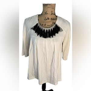 Vera Wang Lavender Label Cream Blouse with Black Details